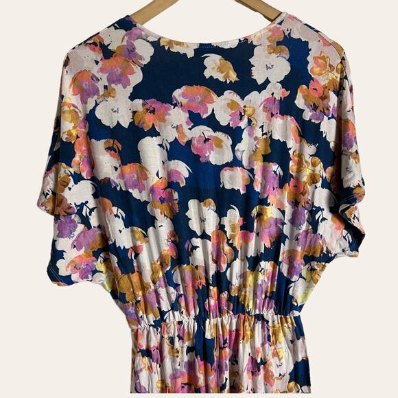 Yumi Kim Navy Blue Floral Print V-Neck Dolman Short Sleeve Romper Size XS - Picture 6 of 8